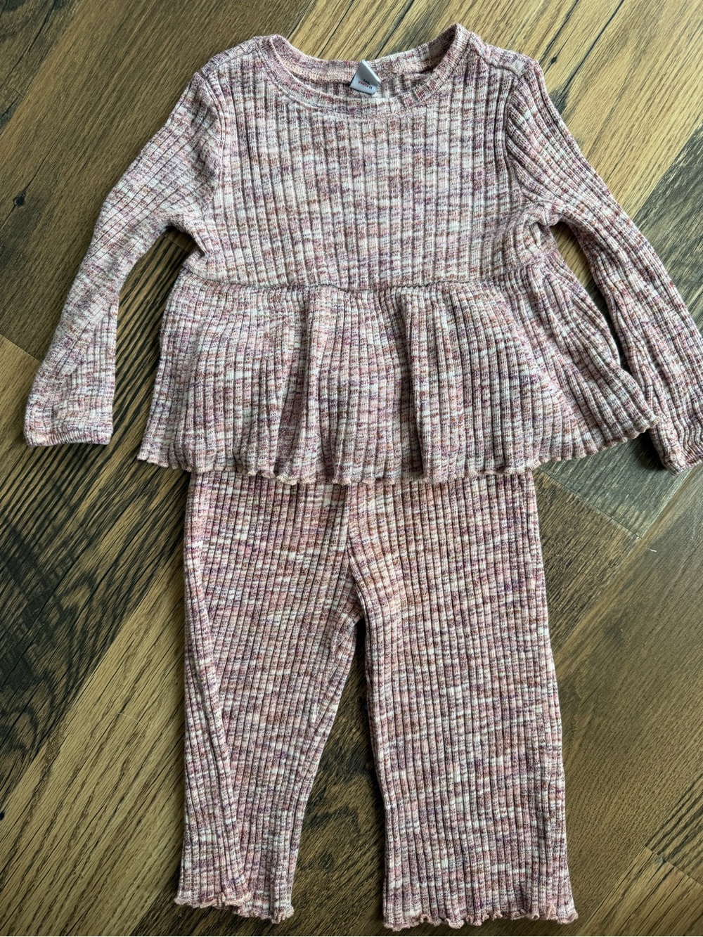 Old Navy Girls Ribbed Heathered Pink Peplum Top & Pants Set